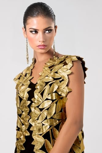 Maxi Gilet with Genuine Leather Leaf Pieces for Women2