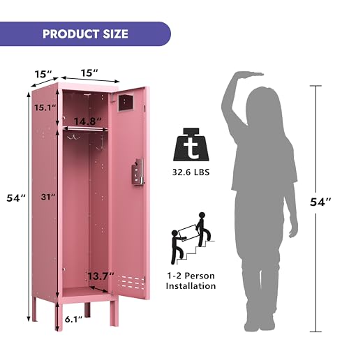 Image of BUTISOW Metal Kids Locker,Metal Cabinet Storage Lockers,Lockable for Employees with Door,54 inch Height Steel Locker,Lockable Steel Locker for Children's Room, Playroom, School,Gym