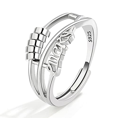 Cdemiy Achtsamkeitsring, 925 Sterling Silber Anxiety Ring, Einstellbare Fidget Ring, Stapelbar Angst Ring Anti Stress Ring, Drehen Spinner Ring für Frauen und Männer Schmücken Cover