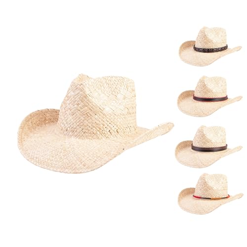 Image of Straw Cowboy Hats Cowgirl Hat Western Cowboy Hat Rancher Hat for Men Women, Exquisite Decoration Band