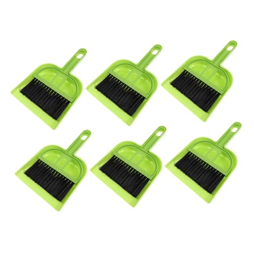 FIXOSHEE 6 Juegos Mini Escobas y Recogedores de Duradero con Cerdas Puntiagudas para Limpieza de Escritorios Camas y Coches Ergonómico y Portátil Color Verde Candy