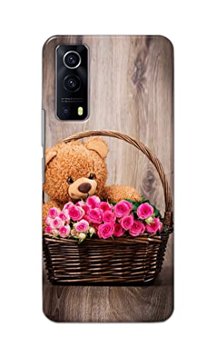 Image of PRINTFIDAA Roses and Teddy Bear in The Wicker Hard Back Cover for Vivo Y53S / IQOO Z3 Back Cover -(P6) KAT1004