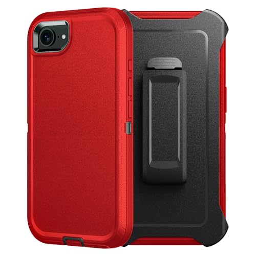 GRBeid for iPhone 16e Case Dropproof DustProof Strong Durable Heavy Duty Full Body Rugged 3-Layer Military Protective for iPhone 16e case 6.1 inch (Red+Belt)