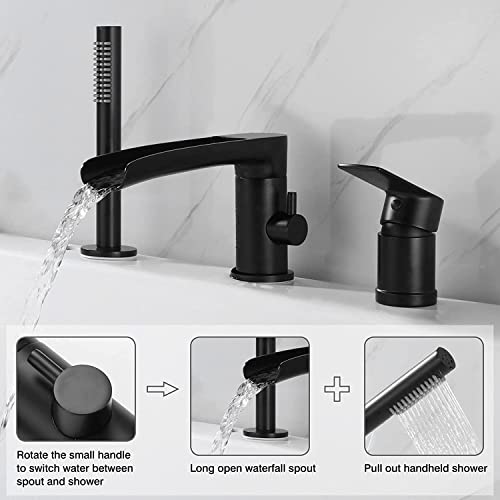 Mitigeur cascade de baignoire noir mat avec douchette chic - 4