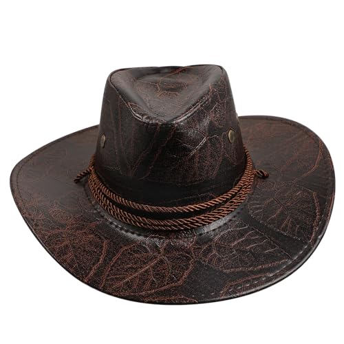 Chapeau western en cuir marron avec lacet réglable pour le voyage en plein air
