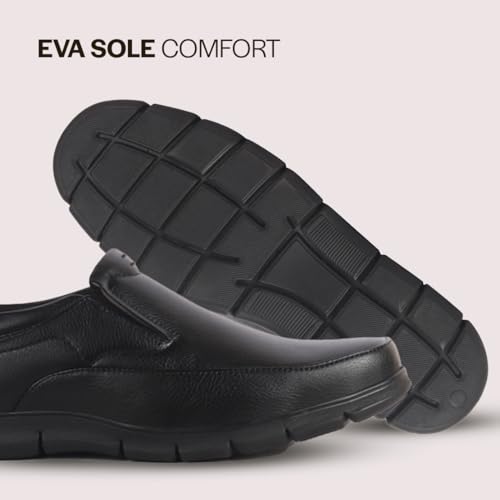Image of FAUSTO Men Premium Finish Round Toe Formal Slip-On Shoes | Comfort Office Loafers with Memory Cushioned Insole | Broad Feet Ultra Lightweight Anti-Skid Sole