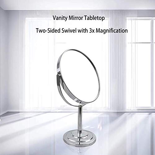 Pinkzio Tabletop Makeup Mirror, Two Sided 1X & 3X Magnifying Mirror, Magnified Vanity Mirror With 360 Degree Swivel For Bathroom Or Bedroom, Chrome Finish, Silver #TOP4