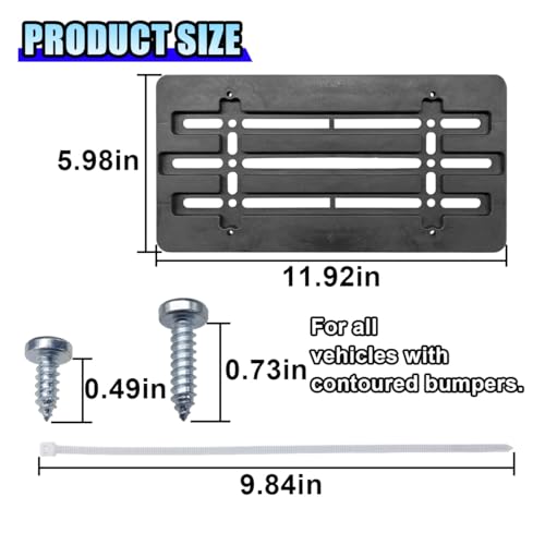 Car Front License Plate Bracket Hardware Kit, Waterproof Front Bumper License Plate Frame Tag Mount Adapter, Universal License Plate Holder with 6 Screws and Wrench for Car/SUV/Truck