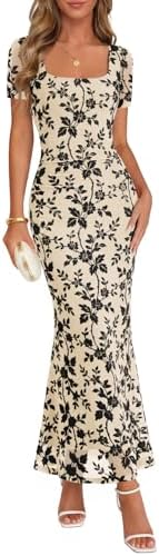 MEROKEETY Women Summer Floral Bodycon Maxi Dress 2026 Spring Wedd...
