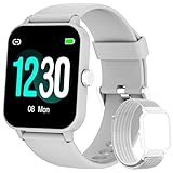 Blackview Smartwatch Herren Damen Fitnessuhr, 1,85'' Smart Watch, Armbanduhr mit Pulsmesser Schlafmonitor Musiksteuerung SpO2, Schrittzähler Uhr Sportuhr, Aktivitätstracker für Android iOS, Grau