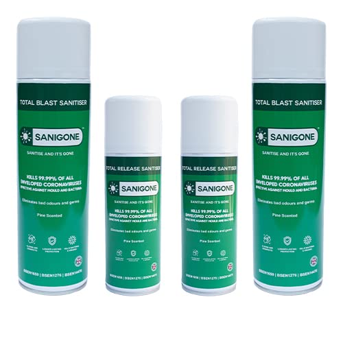 SANIGONETOTAL RELEASE Room Fogger - Disinfectant Sanitising 200ml Spray Can | Eliminate 99.99% of Viruses & Bacteria | Effective against Mould, Bad Odours and Germs | Pine Scented (Duo Pack)