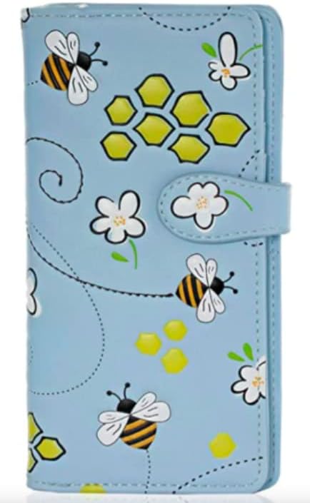 Shag Wear Bumble Bee Honeycomb Large Wallet for Women and Teen Girls Vegan Faux Leather Blue 7" - Image 2