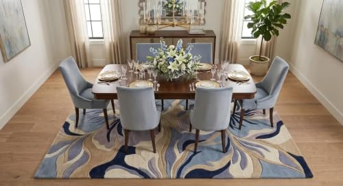 Image of Hand Tufted Premium Wool Floral Abstract Rug, Modern Botanical Flower Design Carpet for Living Room, Bedroom, Office & Home Decor Size 12x18 Feet