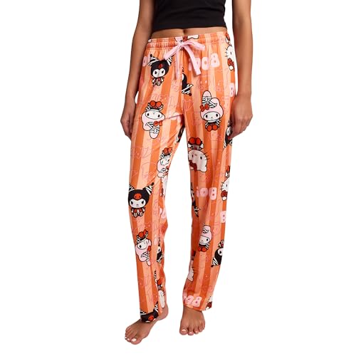 Bioworld Hello Kitty Boo Halloween Costumes Womens Orange Striped Sleep Pajama Pants-Medium