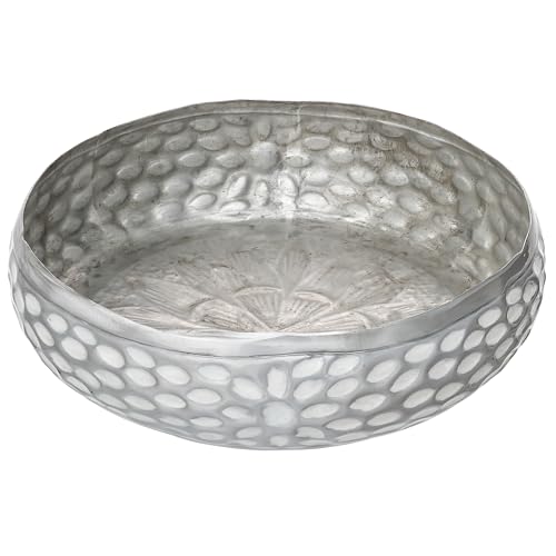 Image of eCraftIndia Silver Metal Urli Bowl for Home Decoration Office Tv Unit Kitchen Showpiece for Good Luck | Urli for Floating Candles Flowers for Pooja Room Entryway Living Room Diwali Gift