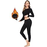 SIMIYA Thermal Underwear for Women Long Johns Set Long Sleeves Free Cut Fleece Lined Tops Bottoms Base Layer for Cold Weather Black