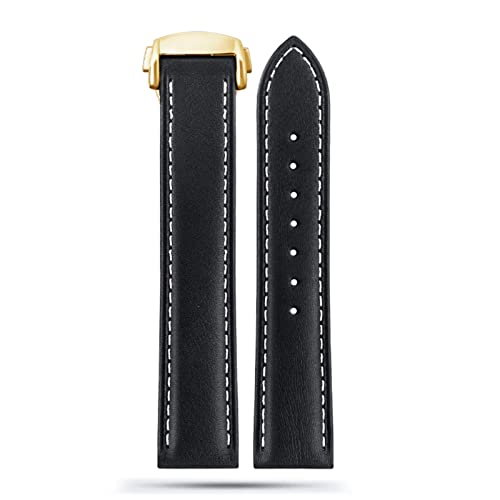 Bracelet de montre en cuir italien noir et or pour Omega Seamaster