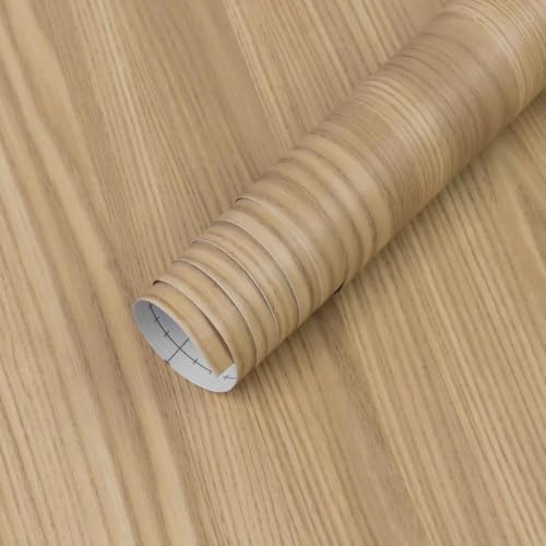 Image of HOME13 Wood Grain Wallpaper Peel and Stick Wood Contact Paper Self Adhesive Removable Thicken Wooden Wall Paper for Kitchen Cabinets Drawer Shelf Liner Waterproof(12x72 Inch, Ash Wooden)