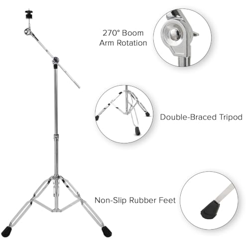 Image of Kadence CYH01 Home Series 2.4kg Cymbal Stand | Adjustable Boom Arm & Gear Tilter | Double-Braced Tripod | Foldable Design | Practice Ready | Chrome Finish