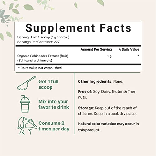 Organic Schisandra Extract Powder, 8 Ounce, Traditional Adaptogen And Filler Free, Pure Schisandra Supplement, Supports Liver Detox And Cognitive Health, No Gmos #TOP1