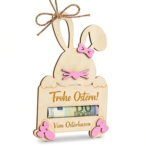 Ostergeschenke Osterhasen, Geldgeschenk Verpackung mit Umschlag - \Frohe Ostern! Vom Osterhasen\ - Holz Osterfest Anhänger Geschenkanhänger Osterdeko