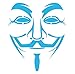 ADESIVO ANONIMUS - ADATTO PER FINESTRE - MURIE PARETI - VETRI - MOBILI - AUTO - CUCINA - MASCHERA BAFFI - V PER VENDETTA - ANONYMOUS MASK - Decorazione Parete Camera da Letto - CELESTE 16 X 14 CM