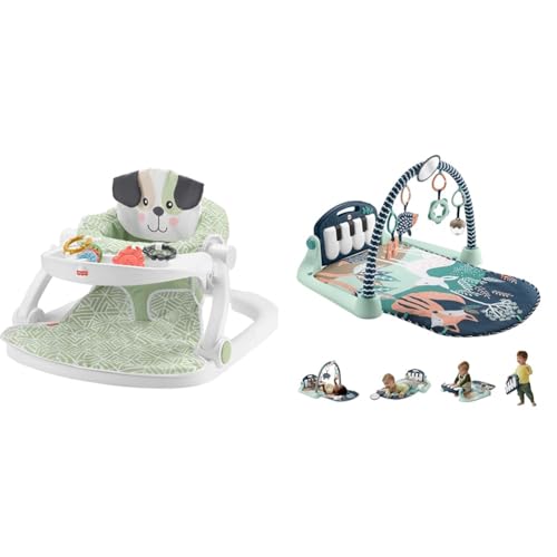 Image of Fisher-Price Baby Portable Baby Chair Sit-Me-Up Floor Seat with Snack Tray and Developmental Toys, Puppy Perfection [Amazon Exclusive] & Kick & Play Piano Gym
