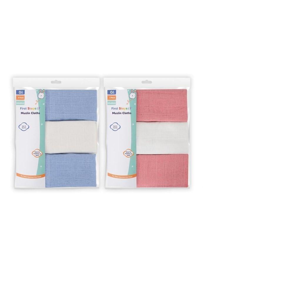 HyFRESH 3 Pack Muslin Cloths, Soft Cotton-Rich Baby Muslin Squares