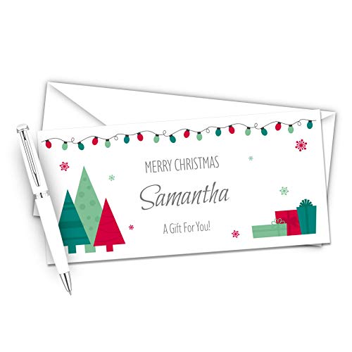 Festive Christmas Trees Personalised Christmas Money/Gift Wallet - Blue - Card & Envelope