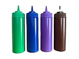 bark and lindy Rainbow Colors BPA Free Food Prep 12 oz Plastic Condiment Squeeze Bottle with Twist On Cap for Hot Sauces Ketchup Mustard Mayo Bundle of 4 Colors