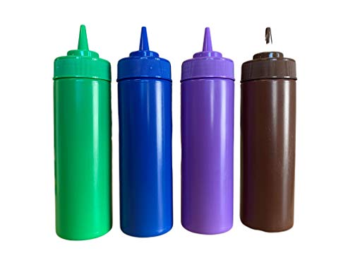 bark and lindy Rainbow Colors BPA Free Food Prep 12 oz Plastic Condiment Squeeze Bottle with Twist On Cap for Hot Sauces Ketchup Mustard Mayo Bundle of 4 Colors