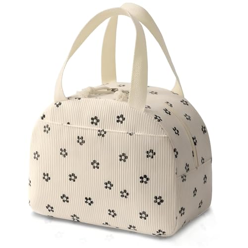 Image of SVH Large Capacity Lunch Bag for Women & Kids | Corduroy Thermal Insulated Food Tote with Front Pocket & Carry Handles for School, Office & Travel (Corduroy Bow)