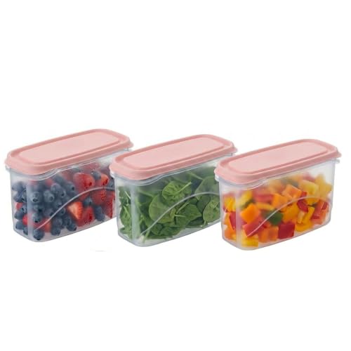 Image of All Time Frostee Modular Plastic Storage Containers Set of 3 | 950ml Each | BPA Free Food Grade Kitchen Storage Boxes with Lid | Leakproof Freezer Safe Stackable Containers | Pink