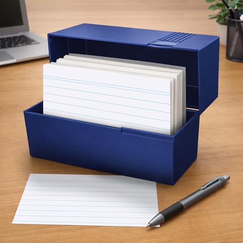 herlitz Karteikasten DIN A5 aus Kunststoff, für bis zu 300 Karteikarten, stabile Karteikartenbox in Blau oder Schwarz, unbefüllt