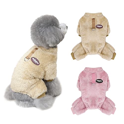 HYLYUN Paquete de 2 pijamas de invierno para perros, cálidos y peludos para cachorros con anillo de correa, pijama suave de forro polar para mascotas, abrigo de invierno para perros pequeños y gatos Cover