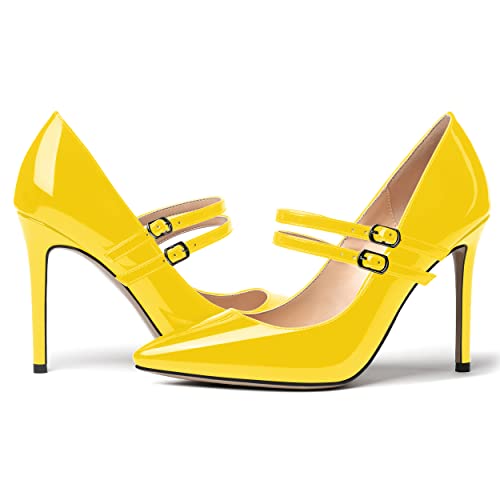 MERRORI Women's Party Slip On Patent Solid Pointed Toe T Strap Sexy Stiletto High Heel Pumps Shoes 4 Inch 6
