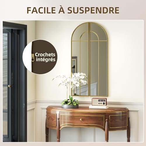 Miroir mural arqué doré 60x120 anti‑éclats HOMCOM