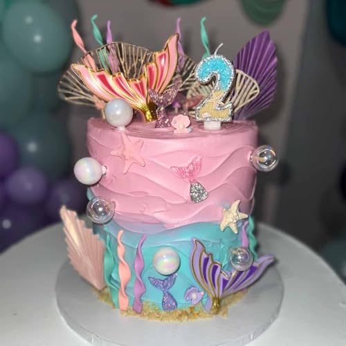Ptyism 34 Pcs Mermaid Cake Topper，Mermaid Cake Decorations丨Mermaid Cupcake Toppers，Mermaid Cake Toppers for Girls Mermaid Theme Party Cake Decorations etc