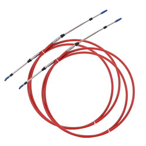WATERLONG Boat Throttle Control Cable 8.2 Feet (2pcs Red) Outboard Rotary Steering Cable for Most Single Station Boats