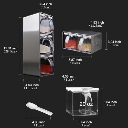 Portaspezie Ermetico con Cucchiaio - Set Barattoli Spezie Trasparenti, Organizzatore Spezie Impilabile Grande per Cassetto, Contenitore Moderno per Cucina (L) - immagine 3
