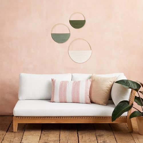 CCUUHJ Makramee Wanddeko Set, 3 Stück, Halbkreis-Design, Boho Wandbehang in Beige & Grün, 20/25/30 cm (Grün)
