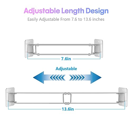 Image of RV Shower Corner Storage Bar-Adjustable Stainless Steel Tension Rods with 6 PCS Hooks,RV Camper Travel Trailer Boat Bathroom Organization Must Have Accessories for Securing Toiletries