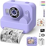 Macchina Fotografica Bambini Istantanea - 1080P 2.4" Selfie Fotocamera Bambini con Carta da Stampa e 32GB Scheda, Giocattolo Regalo Natale Bambino e Bambina 3-12 Anni (Viola)