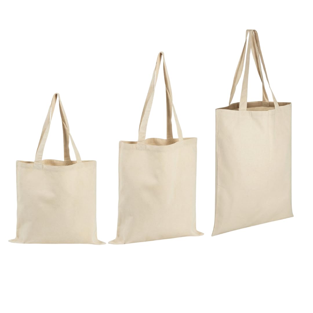 Canvas Tote Reusable Shopping Bags, Pack of 10, 100% Cotton, Ideal for Printing and Embroidery in Multi-Colours, Cotton Lining, Machine Wash, Unisex-Adults