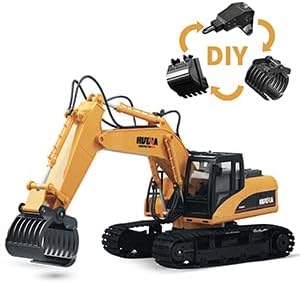 HNR 3in1 RC Excavator Toy, Upgraded Charging Remote Control Excavator, 15 Channel Alloy Full-Function RC Excavator Engineering Vehicle with Lighting & Sound for Adults,RC Digger for Adults
