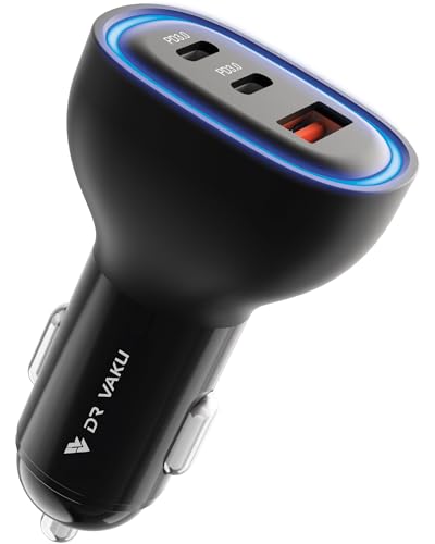 Image of DR VAKU 100W Car Charger Fast Charging Triple Port Dual 2X Type C PD PPS + QC 3.0 USB Car Mobile Laptop Adapter for iPhone 17 /16 /15 /14 /13 etc, Samsung All Series, Tablets, & Android Smartphones