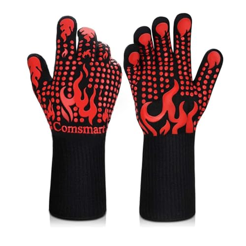 BBQ Gloves 800 /1472 Heat Resistant Grilling Gloves Silicone Non-Slip Oven Gloves Long Kitchen Gloves for Barbecue Cooking Baking Cutting