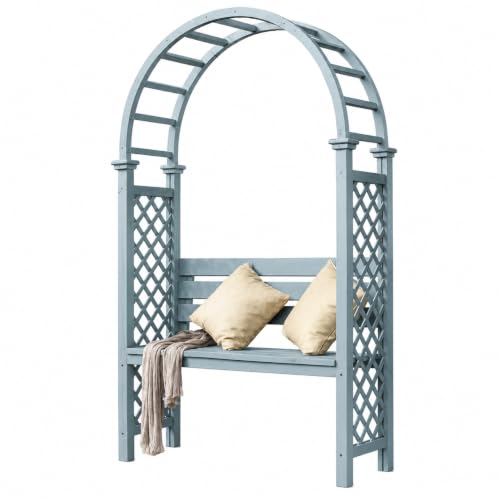 Image of Wood Garden Arch Bench, Solid Two-Seater for Outdoor Spaces