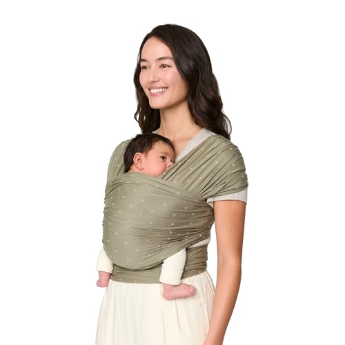 Image of Ergobaby Sustainable Knit Aura Baby Carrier Wrap for Newborn to Toddler (8-25 lbs) - Comfortable, Ergonomic, & Ultra-Soft Newborn Wrap Carrier - One Size Fits Most - Rayon, Olive Diamond