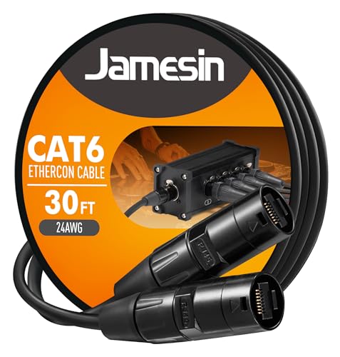 Jamesin CAT6 Shielded Ethercon Cable 30 Feet with Booted Rj45 Tactical Locking Ethernet and Converta-Shell Connectors for Studio Setups Touring Stage Production Concerts & Other Applications